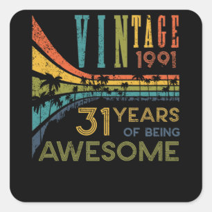 31 Year Old Birthday Vintage 1991 31st Birthday Square Sticker