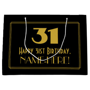 31st Birthday — Art Deco Inspired Look "31" & Name Large Gift Bag