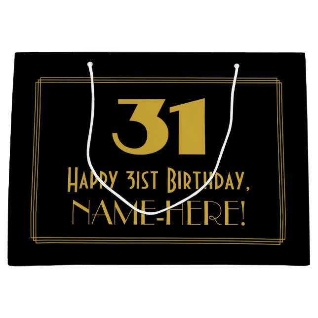 31st Birthday — Art Deco Inspired Look "31" & Name Large Gift Bag (Front)