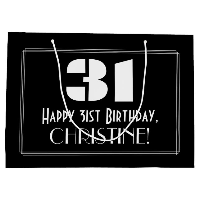 31st Birthday ~ Art Deco Inspired Look "31" + Name Large Gift Bag (Back)