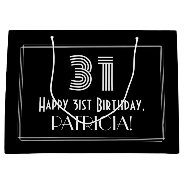 31st Birthday — Art Deco Inspired Look "31" & Name Large Gift Bag (Front)