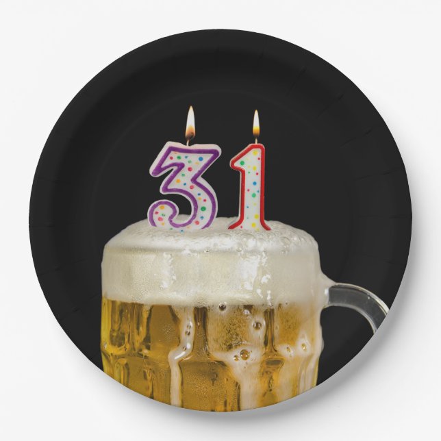 31st Birthday Beer on black Paper Plate (Front)