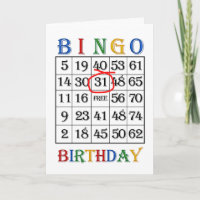 31st Birthday Bingo card