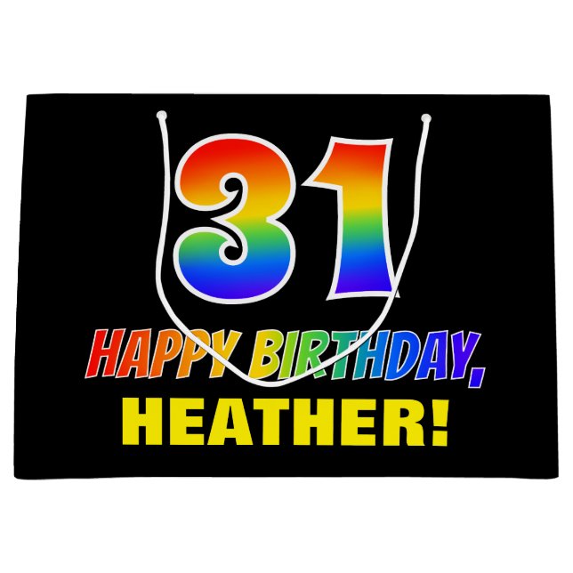 31st Birthday: Bold, Fun, Simple, Rainbow 31 Large Gift Bag (Front)