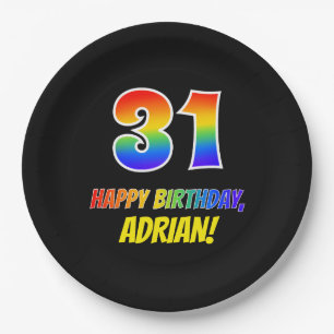 31st Birthday: Bold, Fun, Simple, Rainbow 31 Paper Plate
