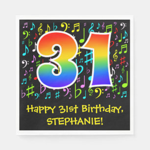 31st Birthday - Colourful Music Symbols, Rainbow 3 Napkin