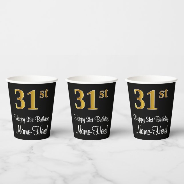 31st Birthday - Elegant Luxurious Faux Gold Look # Paper Cups (Multi)