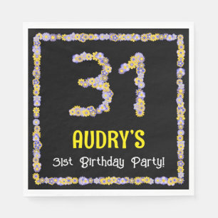 31st Birthday: Floral Flowers Number, Custom Name Napkin