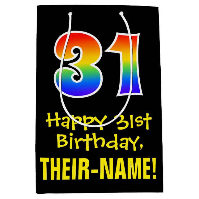 31st Birthday: Fun, Bold, Colourful, Rainbow "31" Medium Gift Bag (Front)