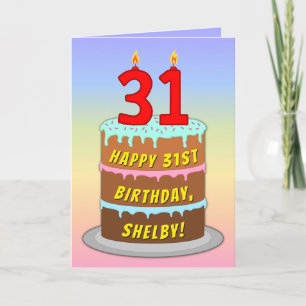 31st Birthday — Fun Cake & Candles, w/ Custom Name Card