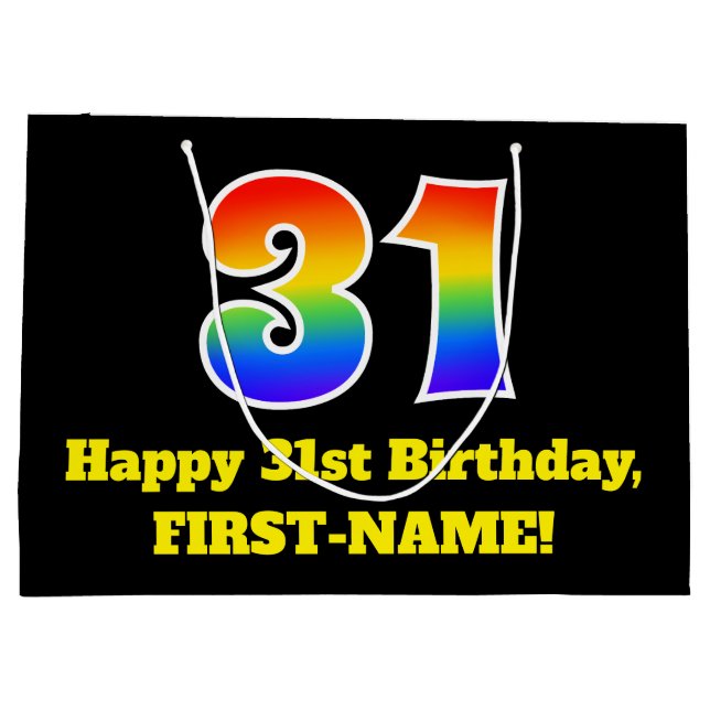 31st Birthday ~ Fun, Colourful, Vibrant, Rainbow 3 Large Gift Bag (Back)
