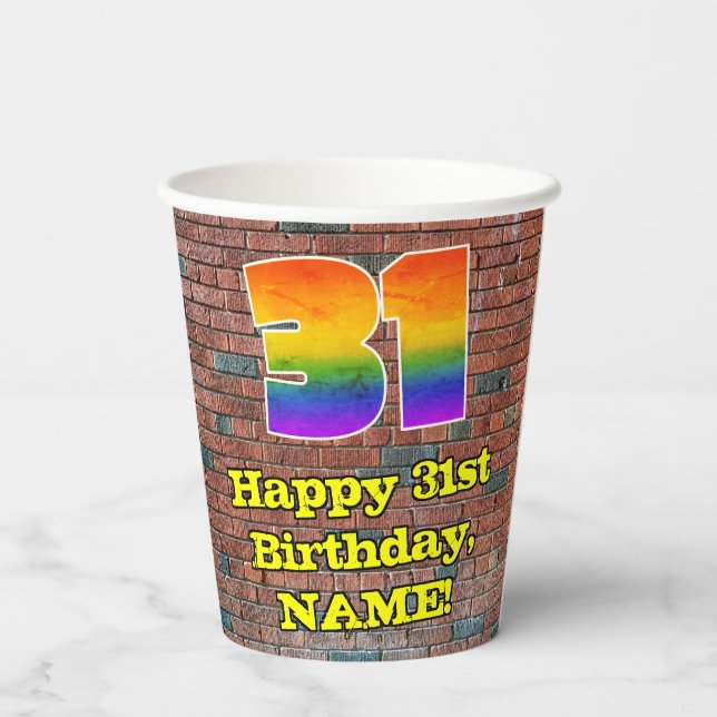 31st Birthday: Fun Graffiti-Inspired Rainbow 31 Paper Cups (Back)