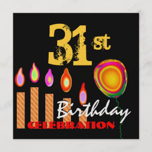 31st Birthday Gold Candles and Balloon Metallic Invitation