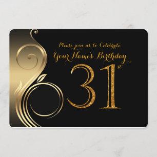 31st,Birthday Invitation,Number Glitter Gold,Photo Invitation