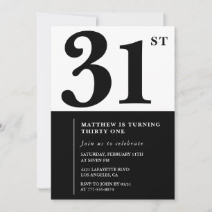 31st birthday invitations Black and White Elegant