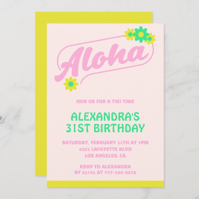 31st birthday invitations Tropical Aloha Pink (Front/Back)