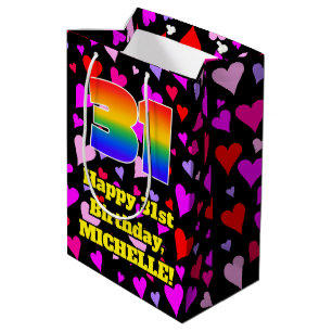 31st Birthday: Loving Hearts Pattern, Rainbow # 31 Medium Gift Bag