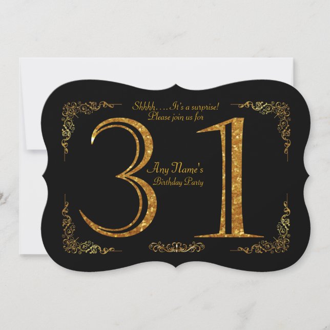 31st,Birthday party 31st,great Gatsby,black & gold Invitation (Front)