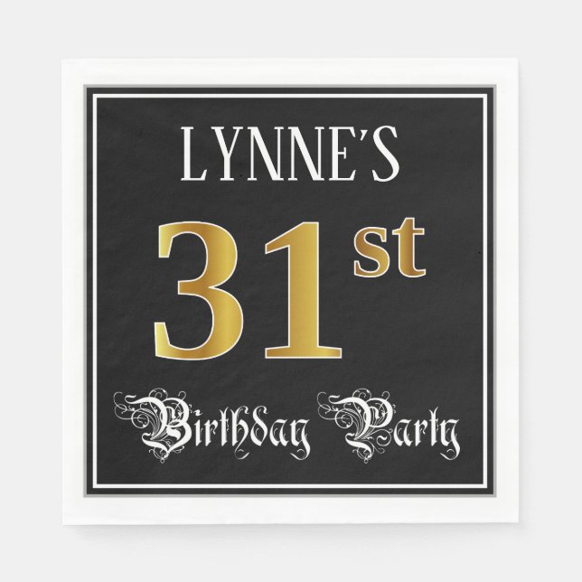 31st Birthday Party — Fancy Script, Faux Gold Look Napkin (Front)