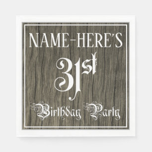 31st Birthday Party — Fancy Script, Faux Wood Lo Napkin