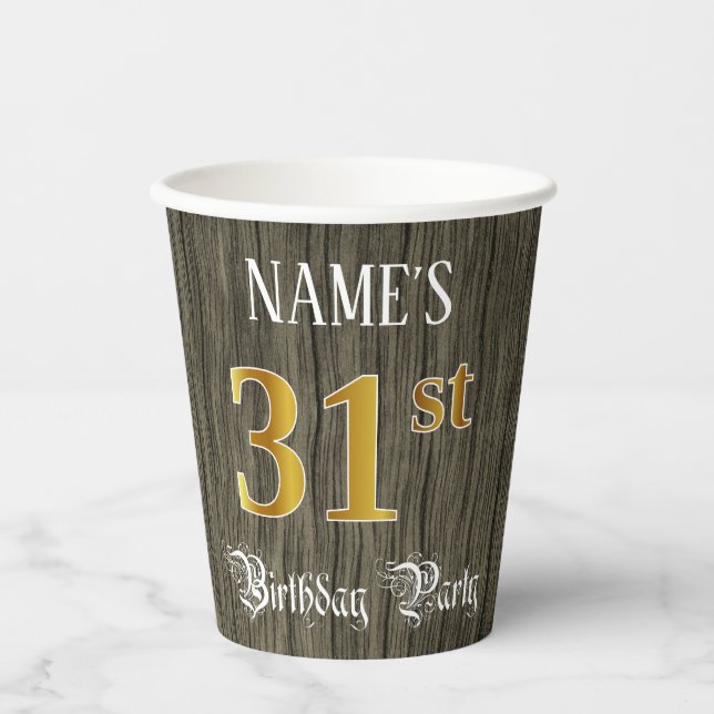 31st Birthday Party — Faux Gold & Faux Wood Looks Paper Cups (Front)