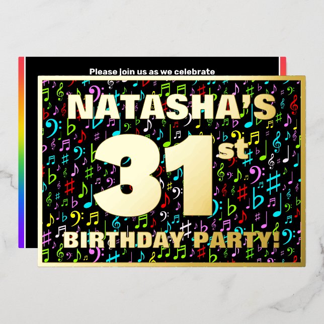 31st Birthday Party — Fun, Colourful Music Symbols (Front/Back)