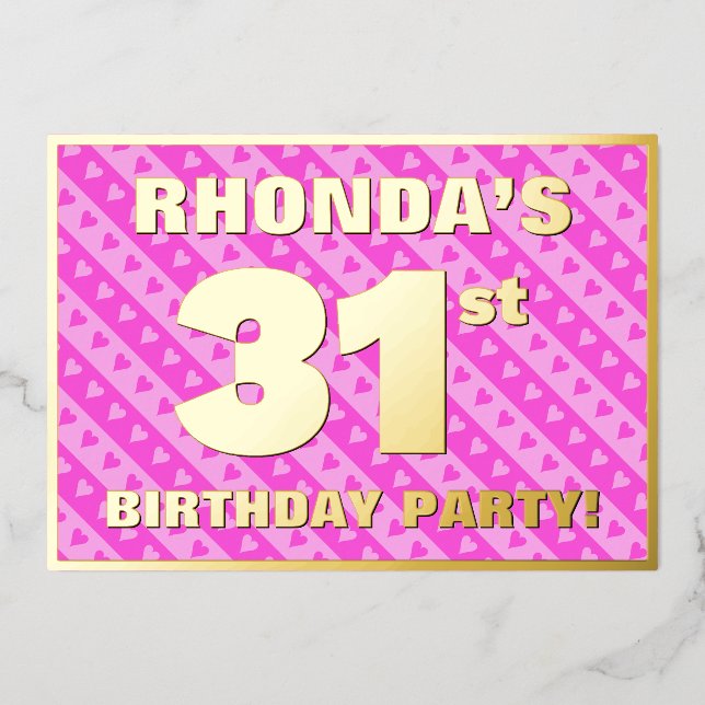 31st Birthday Party — Fun Pink Hearts and Stripes (Front)