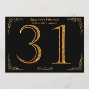 31st Birthday party,Gatsby styl,black gold glitter Invitation