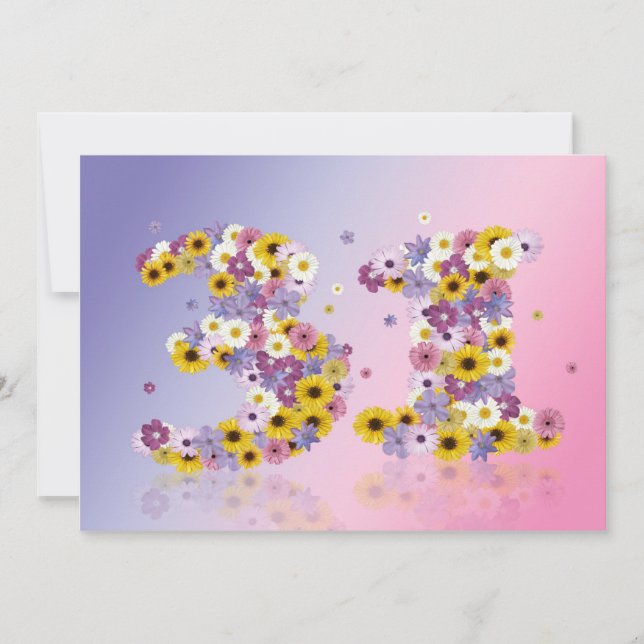 31st Birthday party, with flowered letters Invitation (Front)