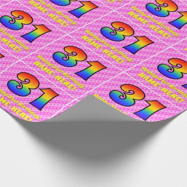 31st Birthday: Pink Stripes & Hearts, Rainbow # 31 Wrapping Paper (Corner)