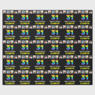 31st Birthday: Rainbow “31“; Custom Photos & Name Wrapping Paper