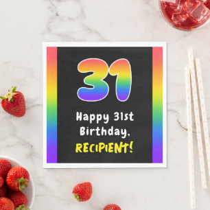 31st Birthday: Rainbow Spectrum # 31, Custom Name Napkin