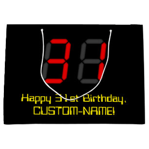 31st Birthday: Red Digital Clock Style "31" + Name Large Gift Bag