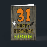 31st Birthday: Spooky Halloween Theme, Custom Name Card<br><div class="desc">The front of this scary and spooky Hallowe'en birthday themed greeting card design features a large number "31". It also features the message "HAPPY BIRTHDAY, ", and an editable name. There are also depictions of a ghost and a bat on the front. The inside features a customised birthday greeting message,...</div>