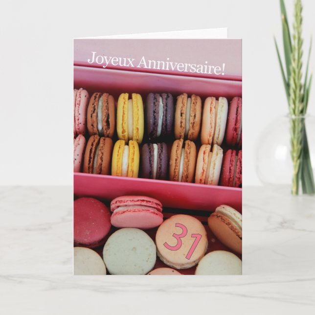 31st French Birthday Macaron-Joyeux Anniversaire! Card (Front)