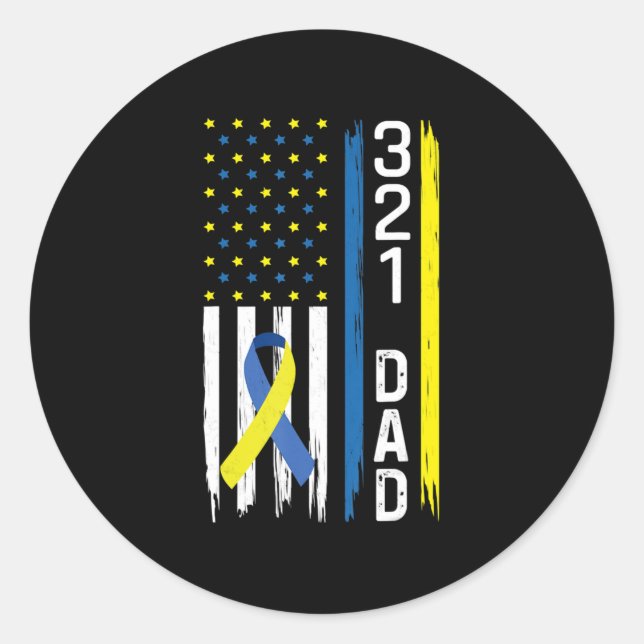 321 Dad Down Syndrome Support Awareness  Classic Round Sticker (Front)