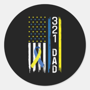 321 Dad Down Syndrome Support Awareness  Classic Round Sticker