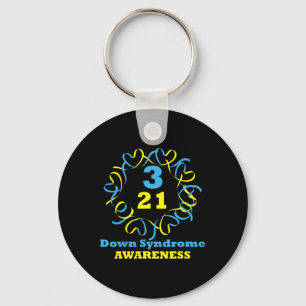 321 Down Syndrome Awareness Ribbon Blue And Yellow Key Ring