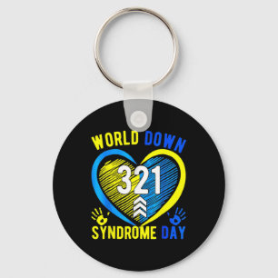 321 World Down Syndrome Day Awareness Blue Yellow Key Ring