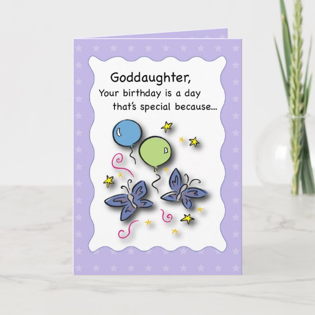 3293 Goddaughter Birthday Balloons and Butterflies Card (Front)