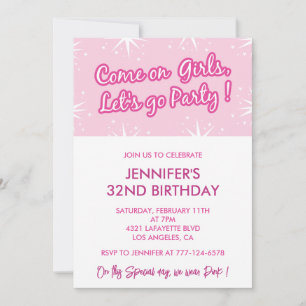 32 birthday invitation for her retro pretty pink
