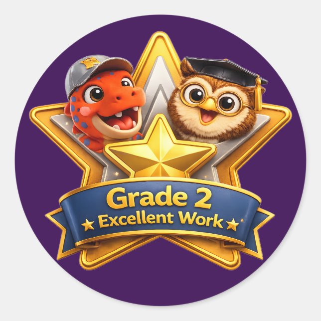 32 excellent work with the owl and Rex round achie Classic Round Sticker (Front)