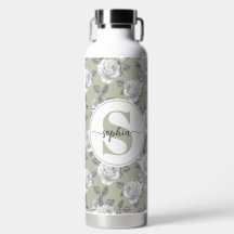 32 oz.Rose Garden Monogram Sage Green Water Bottle