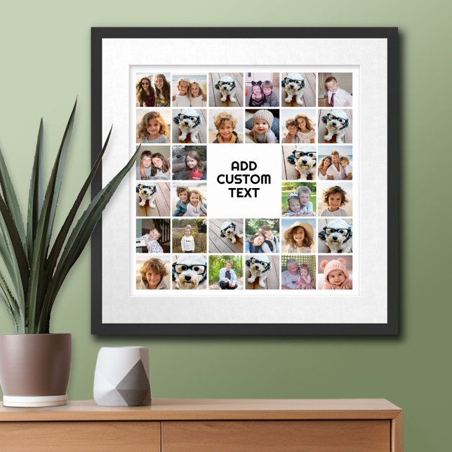 32 Photo Collage Modern Square Black and White Poster (Custom Poster)