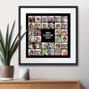 32 Photo Collage Modern Square Black - White Text Poster