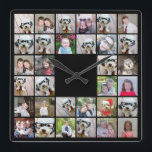 32 Photo Collage Modern Square Layout Black Wall Clock<br><div class="desc">Use cropped photos for the best results! Upload square photos from your phone or even Instagram to make a striking custom look for your home. You can use photos of friends or pets and then match your own decor by changing the colour. Use colour or black and white photos -...</div>