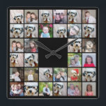 32 Photo Collage Modern Square Layout Black Wall Clock<br><div class="desc">Use cropped photos for the best results! Upload square photos from your phone or even Instagram to make a striking custom look for your home. You can use photos of friends or pets and then match your own decor by changing the colour. Use colour or black and white photos -...</div>