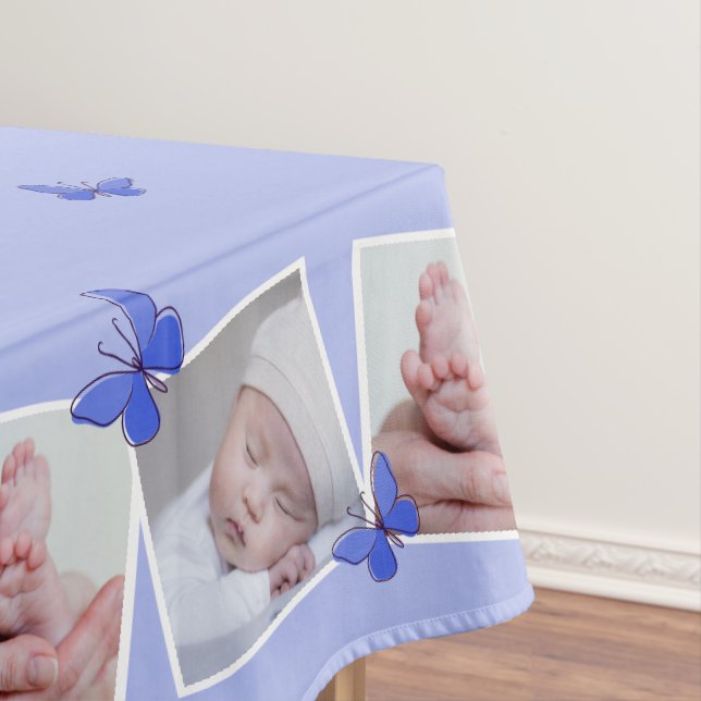 32 Square Images Photo Collage Blue Butterflies Tablecloth (In Situ)