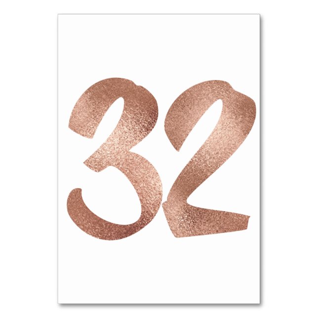 32 Table  Number White Metallic Pink Rose Gold (Front)
