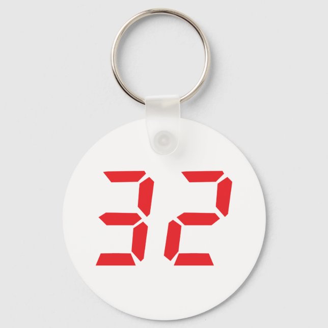 32 thirty-two red alarm clock digital number key ring (Front)